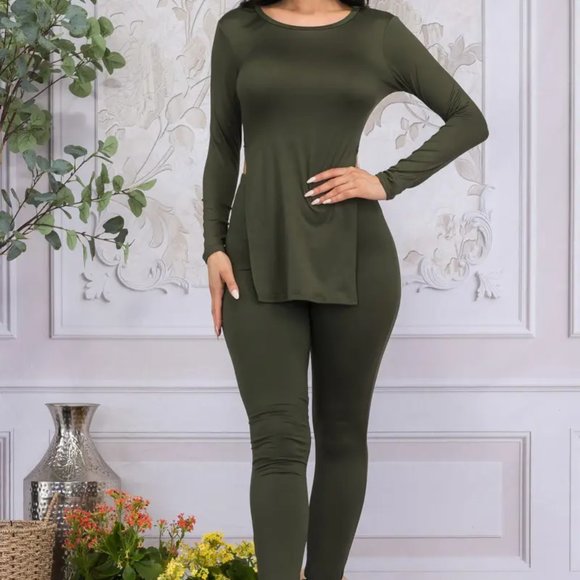 Long Sleeve Top and Pant Set- HUNTER GREEN COLOR - Picture 3 of 3